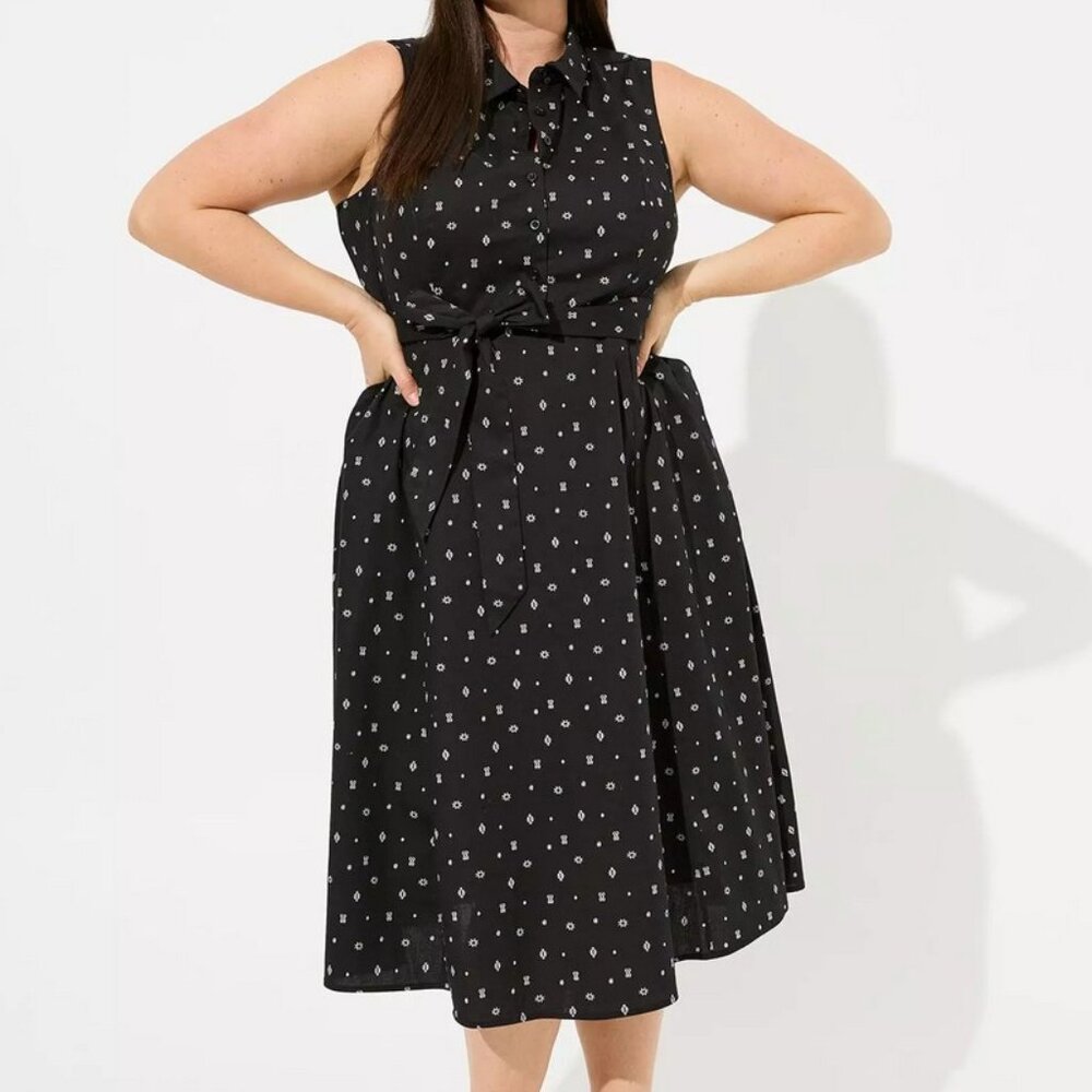 Torrid Midi Poplin Collared Shirt dress Geo symbols sz 2